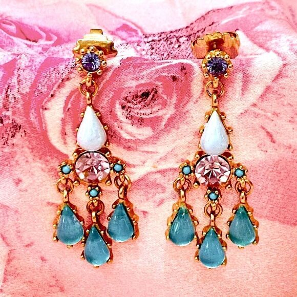 VINTAGE Gemstone Chandelier Post-Backed Earrings - Picture 1 of 4